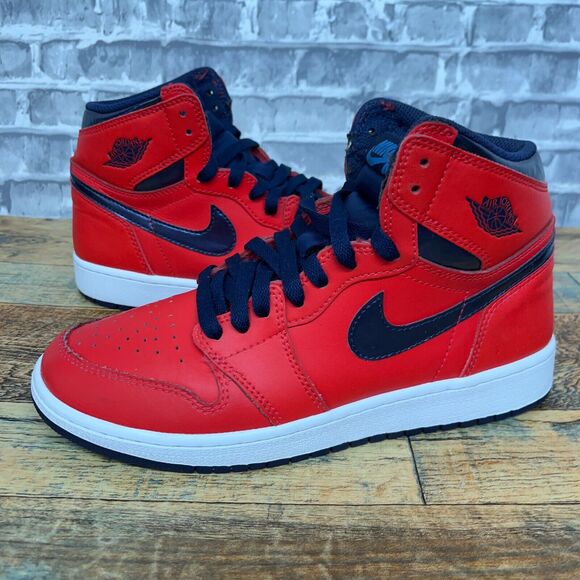 Nike Air Jordan 1 Retro‎ High Red Navy David Letterman 575441-606 Youth Size 7Y